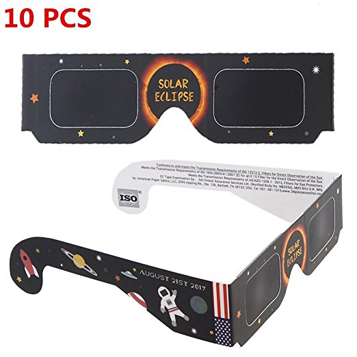 Solar Eclipse Glasses- 10 pack Paper Solar Eclipse Glasses, Safe for Direct Solar Viewing Perfect for the 2017 Total Solar Eclipse shades