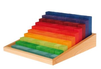 Grimm's Wooden Stepped Counting Blocks in Storage Tray - 100 Blocks from 1 cm to 10 cm High (2x2 Size)