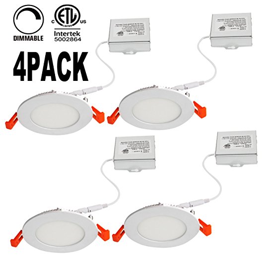 OOOLED 4 Inch 9W Dimmable Slim Led Downlight (65W Equivalent) ETL Listed 650LM 5000K Daylight Junction Box Recessed Lighting, led ceiling light 4 Pack (5000K)