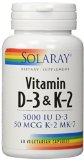 Solaray Vitamin D-3 and K-2 -- 60 Vegetarian Capsules