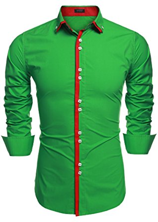 Coofandy Men's Contrast Color Button Down Dress Shirts Casual Shirts