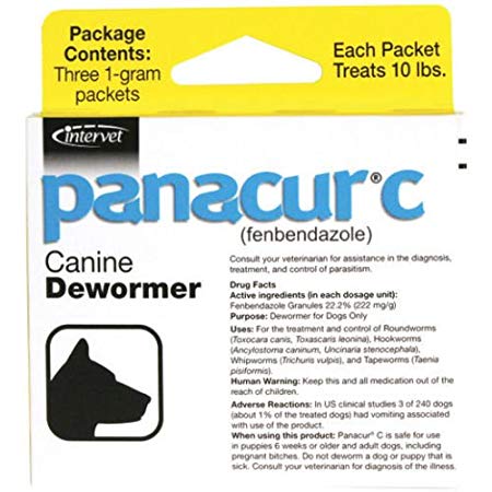 Panacur C Canine Dewormer Treatment Three 1-Gram Packets, Each Packet Treats 10 lbs