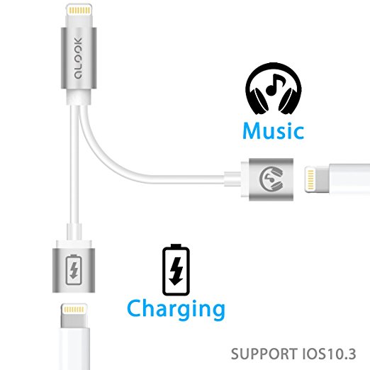 ALook iPhone 7 Adapter & Splitter for iPhone 7/7 Plus, Lightning Adapter Splitter Cable, Lightning Headphone Audio & Charge Adapter for iPhone 7/7 Plus