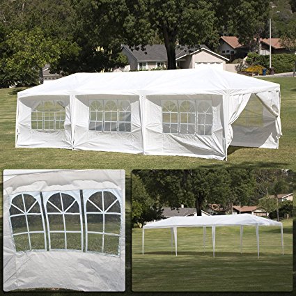 Belleze 10' x 30' Canopy Party Event Wedding Outdoor Tent Gazebo w/ (8) Removable Side-Wall, White