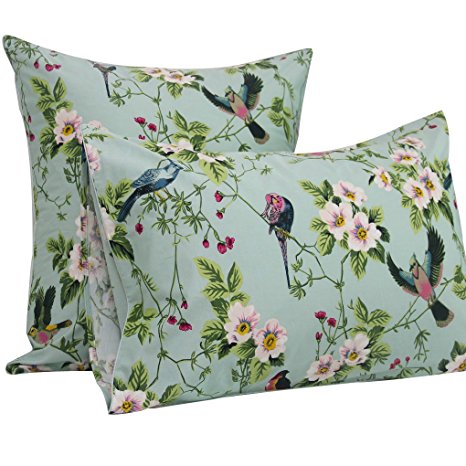 Queen's House Cottage Birds Printed Pillow Cases King Size-L