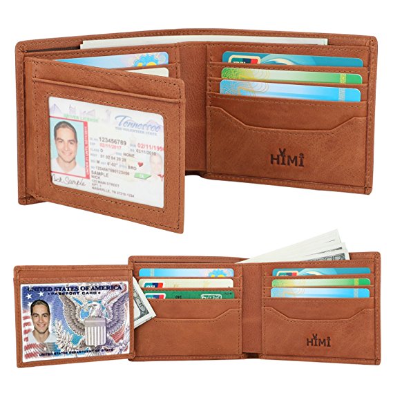 Wallets for Men - RFID Blocking Trifold Genuine Leather Wallet With 2 ID Window
