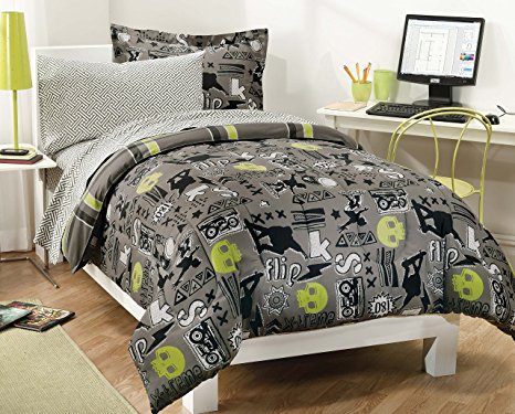 My Room Extreme Skateboarding Boys Comforter Set With 180Tc Sheets, Gray, Twin