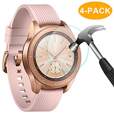 CAVN 4-Pack Compatible Samsung Galaxy Watch 42 mm Screen Protector Tempered Glass, Waterproof Screen Guard Cover Compatible Samsung Galaxy Watch 42 mm Rose Gold/Midnight Black