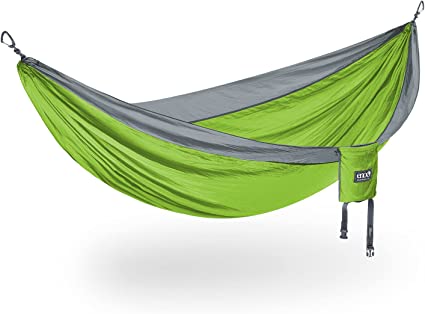 ENO DoubleNest Hammock - Lightweight, Portable, 1 to 2 Person Hammock - for Camping, Hiking, Backpacking, Travel, a Festival, or The Beach - Chartreuse/Grey