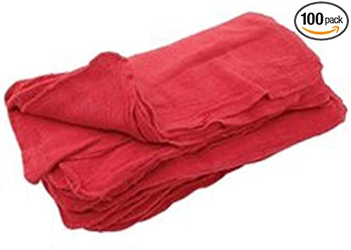 Sara Glove 14x14 Inch Shop Towel/Cleaning Mechanic Rags - 100% Cotton Commercial Towels, Perfect for Automotive Garage, Kitchen, Home (RED) (100 Count)