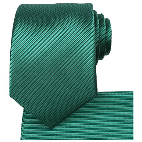 KissTies Necktie Set Solid Color Striped Tie   Pocket Square   Gift Box