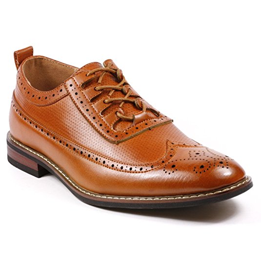 Parrazo Men's Perforated Wing Tip Lace Up Oxford Dress Shoes