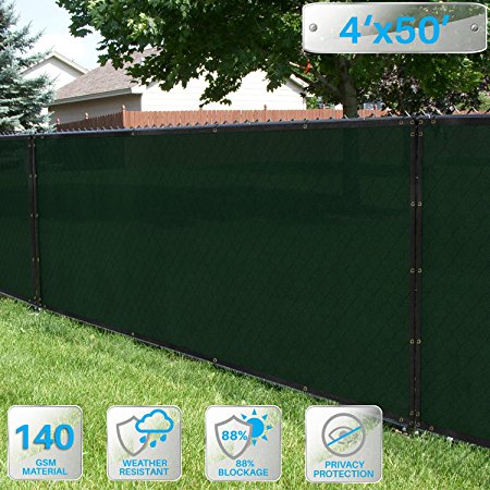 Patio Paradise 4' x 50' Dark Green Fence Privacy Screen, Commercial Outdoor Backyard Shade Windscreen Mesh Fabric with brass Gromment 85% Blockage- 3 Years Warranty (Customized Sizes Available)