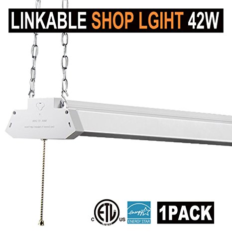 OOOLED Utility LED Shop light,4FT, Aluminum Housing, 42W 4500LM 5000K Daylight White, With Pull Chain (ON/OFF),Linear Worklight Fixture with Plug,Energy Star cETLus Listed 1PACK(5000K )