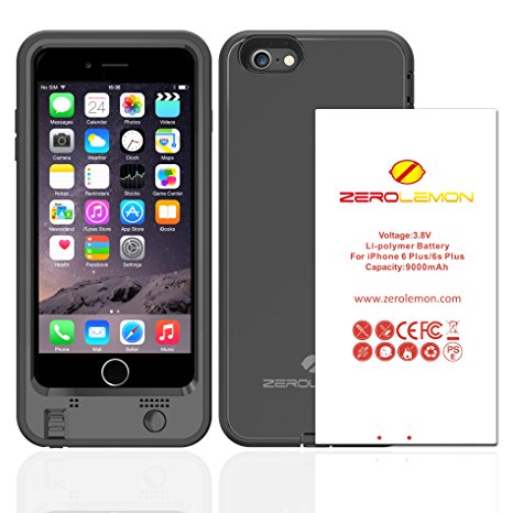 iPhone 6/6s Plus Battery Case, ZeroLemon 9000mAh ZeroShock Double Layer Hybrid Case Extended Battery Charging Case for iPhone 6/6s Plus 5.5"   Belt Clip Holster -Black