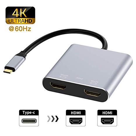 USB-C to Dual HDMI Adapter 4K @60hz, Topoint Type C to HDMI Converter Compatible MacBook/MacBook Pro 2016/2017/2018 Samsung Galaxy S9/S9 /S8/S8 , Surface Book 2
