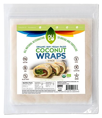 NUCO Certified ORGANIC Paleo Gluten Free Coconut Wraps, 5 Count (One Pack of Five Wraps)