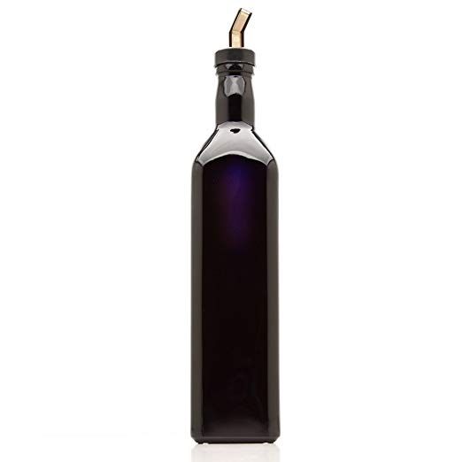 Infinity Jars 750 Ml (25.36 fl oz) Black Ultraviolet Square Glass Oil Bottle with Plastic Pour Spout