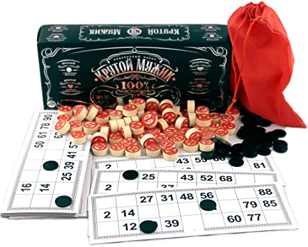Russian Lotto Bingo Game Set - Made in Russia Souvenirs Board Games for Family - Tambola Kit of Wooden Barrels Loteria Cards Bingo Toys Chips