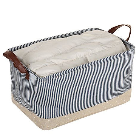Fabric Storage Basket Box Drawstring for Clothing Toy Baby Storage(Blue)