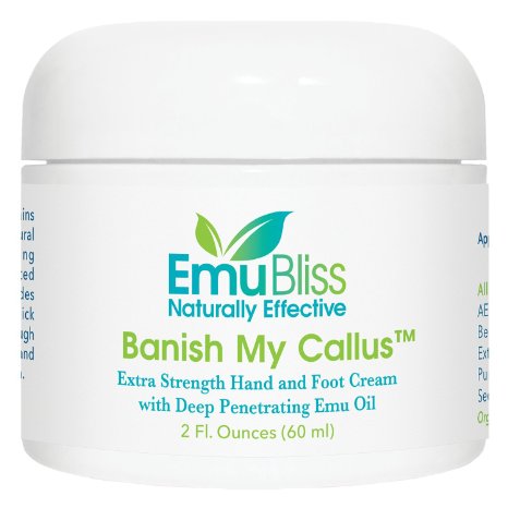 Banish My Callus Cracked Heels Treatment Cream for Hard Calluses and Rough Dry Skin on Feet Hands Elbows Knees Helps Heal Splits Made with 15 Emu Oil for Extra Softening Power