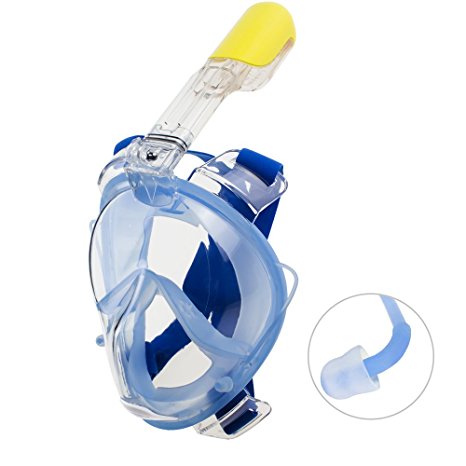 Snorkel Mask,Eonfine 180° Full view Panoramic Full Face Snorkeling Design,Free Breathing With Anti-fog and Anti-leak Silicone Ear-plugs Design