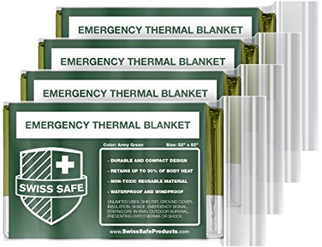 Emergency Mylar Thermal Blankets (4-Pack)   BONUS Signature Gold Foil Space Blanket: Designed for NASA – Perfect for Outdoors, Hiking, Survival, Marathons or First Aid