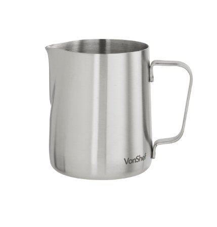 VonShef Stainless Steel Milk Pitcher Suitable for Coffee Latte and Frothing Milk Available in 12-Oz 20-Oz and 32-Oz sizes