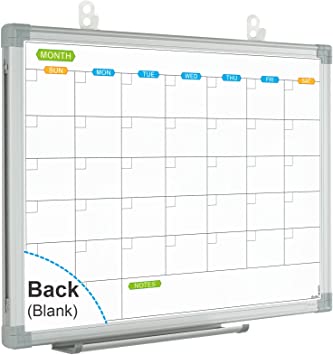 JILoffice Monthly Dry Erase Calendar Whiteboard 15 x 12 Inch, Double Sided Hanging Dry Erase Board / Calendar Board, Silver Aluminum Frame Portable Board for Office Home and School