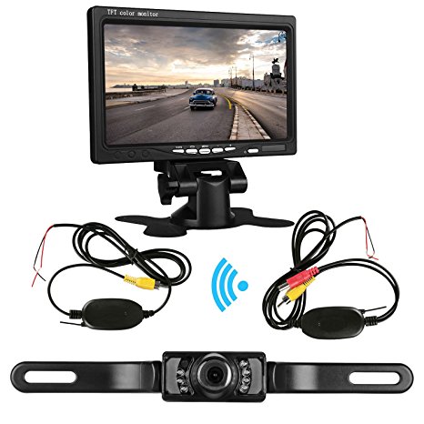 ZSMJ Backup Camera Wireless and 7'' Display Monitor Kit 9V-24V Rear View Camera System for Car/Vehicle/Truck/Van/Camper with Waterproof Night Vision Guide Lines