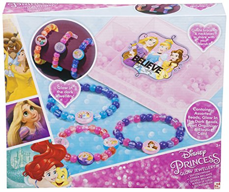 Disney Princess Glow Jewellery Set | Amazing Glow in the Dark Jewellery that comes with Bead Organiser | Create bracelets and Necklaces with your friends