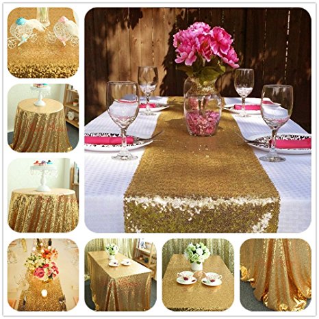 SoarDream 12"x50" Gold Sequin Table Runner,Sequin Table Cloth,Sequin Table Linens