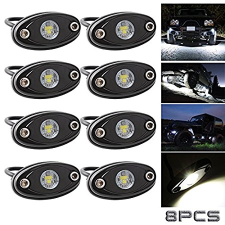 LED Rock Lights White for JEEP ATV SUV Offroad Truck Boat Underbody Glow Trail Rig Lamp Interior and Exterior-Waterproof Shockproof(Pack of 8)