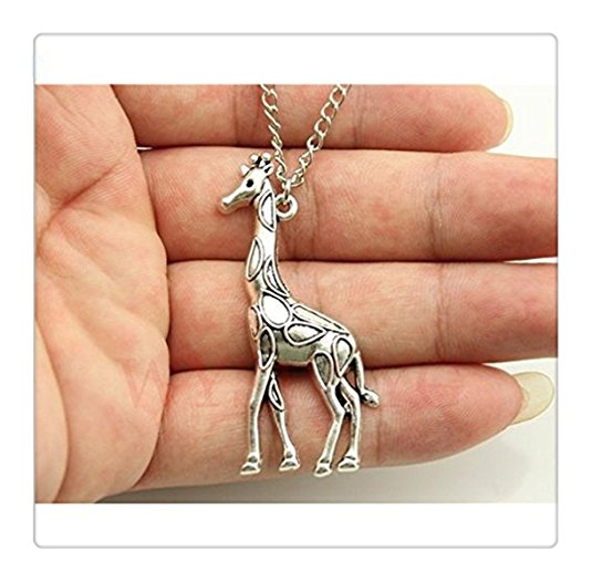 Simple Antique Silver Tone Giraffe Pendant Necklace , 60cm Chain Long Necklace