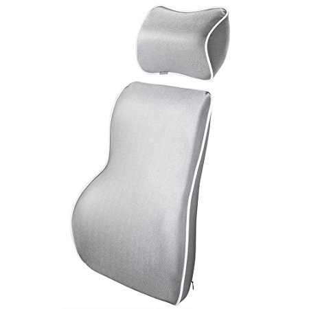 Yescom Memory Foam Car Seat Lumbar Back Cushion & Neck Headrest Pillow Kit Travel Home