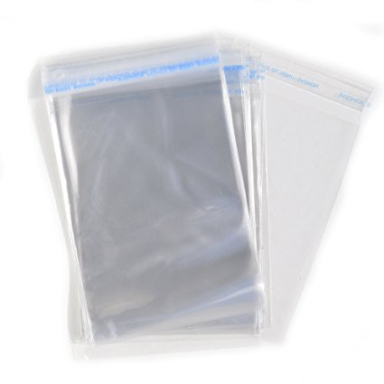 100 A6 / A2 Crystal Clear Flat Resealable Envelopes - 4 3/4" x 6 1/2" or 4.75 x 6.5 Cello Style Poly Bags with Lip Tape - Fits A6 Card without a Paper Envelope or A2 Size Card with Paper Envelope (A6-CC)