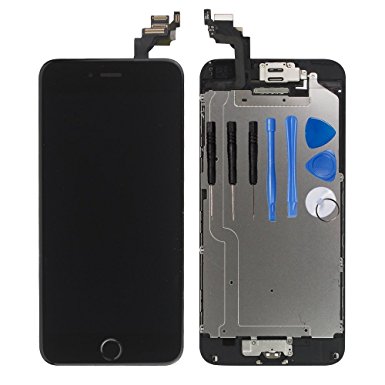 Ayake LCD Screen for iPhone 6 Plus Black Full Display Assembly Digitizer Touchscreen Replacement with Front Facing Camera, Speaker and Home Button Pre-Assembled (All Required Tools Included)