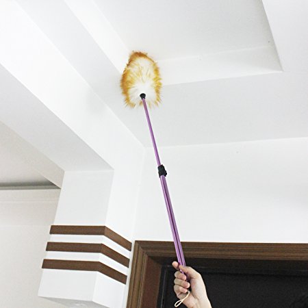Pure Lambs Wool Duster with Extension Pole,Extend 30-61 inches Telescopic Duster for High Ceilings (Pruple)