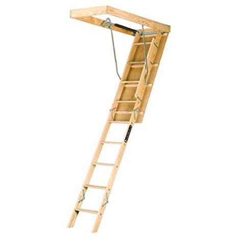 Louisville Ladder L254P 250-Pound Duty Rating Wooden Attic Ladder Fits 8-Foot 9-Inch to 10-Foot Ceiling Height, 25.5-by-54-Inch Rough Ceiling Opening