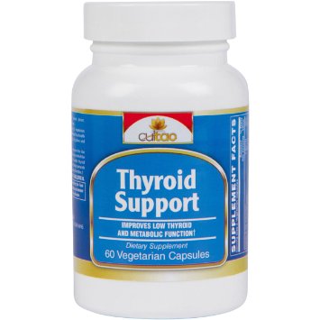Premium Thyroid Support Supplements w L-Tyrosine Iodine From Kelp Green Tea Leaf Extract Guggulipid Bacopa monniera  Selenium And Vitamin A B6 C and D - 60 Vcaps - Vegetarian Formula