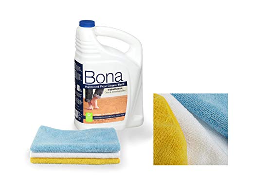 Bona Hardwood Floor Cleaner Refill 128 fl oz with Three Microfiber Cleaning Cloth