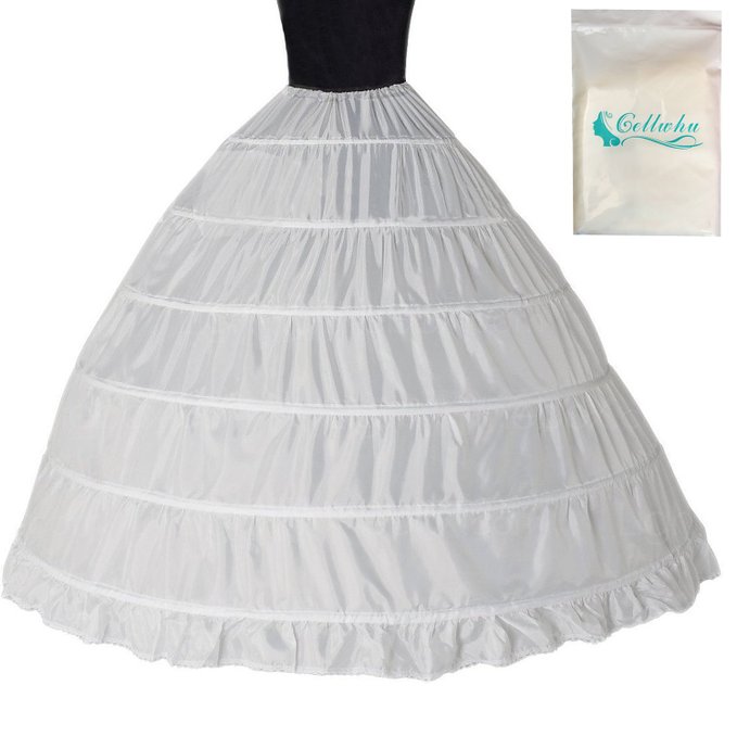 Women 6 Hoops Crinoline Petticoats Slips Underskirt Floor Length for Bridal Gown