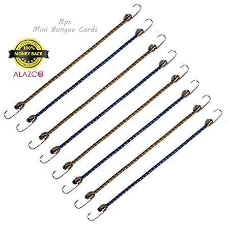 Premium Grade Alazco 8pc Mini Bungee Cord Straps for Bikes & Bicycles Home Workshop Camping