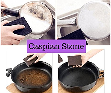 Cleaning Sponge & Scouring Pads with Carborundum - Black Caspian Stone - Best Eraser Sponges For Scrubbing Kitchen, Bathroom, Pots, Pans, Sinks - Just Add Water No Detergent Needed (4)