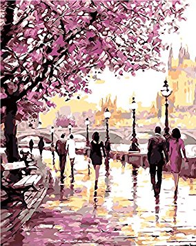 DIY Oil Painting Paint by Numbers Cherry Blossoms Park Drawing With Brushes Paint for Adults Kids Beginner Level 40x50cm - Frameless
