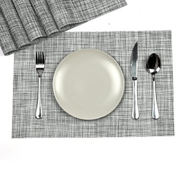 HiHome Table Deco Placemats set Washable Placemats for Kitchen Dining Table Grey Vinyl Placemats set of 6 pcs Grey (6, Grey)