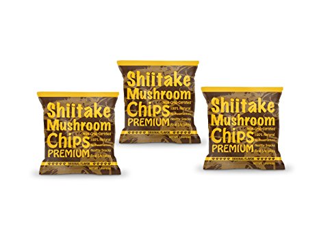 3 pack Yuguo Farms Shiitake Mushroom Chips, Original Flavor, 1.5 oz. per bag