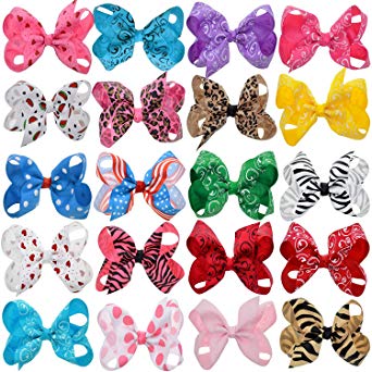 4.5" Loopy Grosgrain Hair Bows Alligator Clips For Babies Child Set of 20 Colors