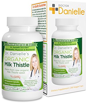 Dr. Danielle Organic Milk Thistle 30:1 Extract, Standardized to Contain 80% Total Flavonoids, Natural Silymarin Organic Silybum marianum product from Doctor Danielle, 200 count bottle