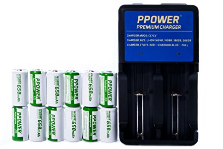Ppower 12 packs of 650mAh 3.7v Cr123a 16340 Li-ion Rechargeable Battery   PPOWER premium charger   3x battery boxes